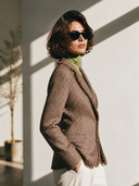 Women's Vintage-Style Elegant Houndstooth Slim-Fit Blazer With Lapel, Fringe Trim, And Single-Breasted Closure ZMZ0235I4ZYY