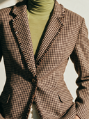 Women's Vintage-Style Elegant Houndstooth Slim-Fit Blazer With Lapel, Fringe Trim, And Single-Breasted Closure ZMZ0235I4ZYY