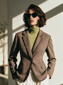 Women's Vintage-Style Elegant Houndstooth Slim-Fit Blazer With Lapel, Fringe Trim, And Single-Breasted Closure ZMZ0235I4ZYY