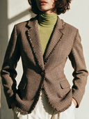 Women's Vintage-Style Elegant Houndstooth Slim-Fit Blazer With Lapel, Fringe Trim, And Single-Breasted Closure ZMZ0235I4ZYY