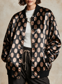 Women's Casual Polka-Dot Print Satin Bomber Jacket ZMZ0393I8XT