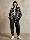 Women's Casual Polka-Dot Print Satin Bomber Jacket ZMZ0393I8XT