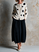 Women's Retro Casual Round Neck Polka Dot Knitwear And Pleated Skirt Two-Piece Set ZMZ0381I9XT
