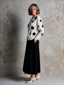 Women's Retro Casual Round Neck Polka Dot Knitwear And Pleated Skirt Two-Piece Set ZMZ0381I9XT