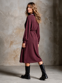 Women's French-Style Elegant Cotton Color-Block Collar Tie-Neck Midi Shirt Dress ZMZ0345I7XT