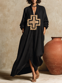 Women's Bohemian V-Neck Long-Sleeve Kaftan Maxi Dress ZMZ0358I7XT