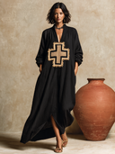 Women's Bohemian V-Neck Long-Sleeve Kaftan Maxi Dress ZMZ0358I7XT