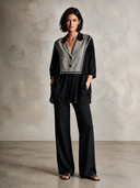 Women's Loose-fitting Plaid Patchwork Color-blocked Slit Collar Shirt ZMZ0334I6XT