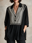 Women's Loose-fitting Plaid Patchwork Color-blocked Slit Collar Shirt ZMZ0334I6XT