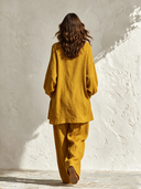 Women's Casual Layered Collar Long-sleeved Top And Wide-leg Trousers Linen Two-piece Set ZMZ0382I4XT