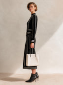 Women's Stylish Black And White Striped Long-Sleeve Knit Midi Dress ZMZ0436I6SWL