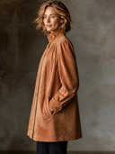 Women's Retro Casual Camel Suede Puff Sleeve Stand Collar Jacket ZMZ0318I1XT