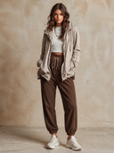 Women's Sporty Casual Mixed Color Zip-up Hooded Jacket ZMZ0313I4XT
