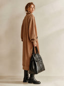 Women's Fashionable Casual Camel Zip-up Collar Long-sleeved Midi Dress ZMZ0455I4SWL