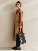 Women's Fashionable Casual Camel Zip-up Collar Long-sleeved Midi Dress ZMZ0455I4SWL