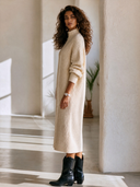 Women's Classic Retro Casual Textured Knit Stand-Collar Zip-Front Long-Sleeve Maxi Dress ZMZ0401I9ZYY