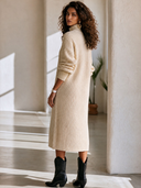 Women's Classic Retro Casual Textured Knit Stand-Collar Zip-Front Long-Sleeve Maxi Dress ZMZ0401I9ZYY