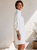 Women's French-style Elegant Mock-neck Zip-front Long-sleeve Loose-fit Knit Mini Dress ZMZ0481I3ZYY