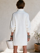 Women's French-style Elegant Mock-neck Zip-front Long-sleeve Loose-fit Knit Mini Dress ZMZ0481I3ZYY