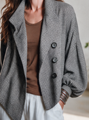 Women's Vintage-Style Elegant Houndstooth Jacket With Lapel And Lantern Sleeves ZMZ0435I4ZYY