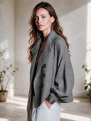 Women's Vintage-Style Elegant Houndstooth Jacket With Lapel And Lantern Sleeves ZMZ0435I4ZYY