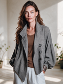 Women's Vintage-Style Elegant Houndstooth Jacket With Lapel And Lantern Sleeves ZMZ0435I4ZYY
