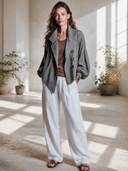 Women's Vintage-Style Elegant Houndstooth Jacket With Lapel And Lantern Sleeves ZMZ0435I4ZYY