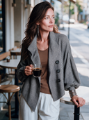 Women's Vintage-Style Elegant Houndstooth Jacket With Lapel And Lantern Sleeves ZMZ0435I4ZYY