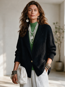 Women's Vintage-Elegant Style Lapel Collar Single-Breasted Textured Knit Blazer ZMZ0419I4ZYY