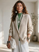 Women's Vintage-Elegant Style Lapel Collar Single-Breasted Textured Knit Blazer ZMZ0419I4ZYY