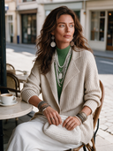 Women's Vintage-Elegant Style Lapel Collar Single-Breasted Textured Knit Blazer ZMZ0419I4ZYY