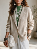 Women's Vintage-Elegant Style Lapel Collar Single-Breasted Textured Knit Blazer ZMZ0419I4ZYY