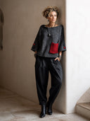 Women's Vintage Dark Grey Three-quarter Sleeve Knit Sweater ZMZ0444I1SWL