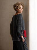 Women's Vintage Dark Grey Three-quarter Sleeve Knit Sweater ZMZ0444I1SWL