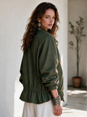 Women's American Retro Casual Twill Cotton Jacket With Stand Collar And Single-Breasted Closure ZMZ0460I3ZYY