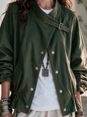 Women's American Retro Casual Twill Cotton Jacket With Stand Collar And Single-Breasted Closure ZMZ0460I3ZYY