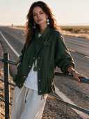 Women's American Retro Casual Twill Cotton Jacket With Stand Collar And Single-Breasted Closure ZMZ0460I3ZYY