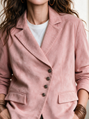 Women's French-style Elegant Faux Suede Blazer With Notched Lapels And An Asymmetric Front Closure ZMZ0448I3ZYY