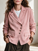 Women's French-style Elegant Faux Suede Blazer With Notched Lapels And An Asymmetric Front Closure ZMZ0448I3ZYY