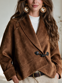 Women's French-style Vintage Faux Suede Jacket With A Lapel Collar And Diagonal Front Closure ZMZ0429I5ZYY