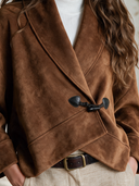 Women's French-style Vintage Faux Suede Jacket With A Lapel Collar And Diagonal Front Closure ZMZ0429I5ZYY