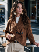 Women's French-style Vintage Faux Suede Jacket With A Lapel Collar And Diagonal Front Closure ZMZ0429I5ZYY