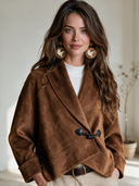Women's French-style Vintage Faux Suede Jacket With A Lapel Collar And Diagonal Front Closure ZMZ0429I5ZYY