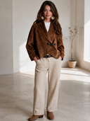 Women's French-style Vintage Faux Suede Jacket With A Lapel Collar And Diagonal Front Closure ZMZ0429I5ZYY