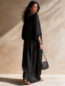 Women's Vintage Casual Shimmering Greek Key V-Neck Long-Sleeve Loose Maxi Dress ZMZ0711I2ZJY