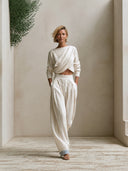 Women's Draped Wrap Crop Top & Wide Leg Palazzo Pants Two-Piece Set ZMZ0762I6YZH