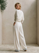 Women's Draped Wrap Crop Top & Wide Leg Palazzo Pants Two-Piece Set ZMZ0762I6YZH
