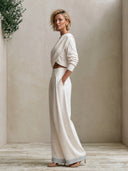 Women's Draped Wrap Crop Top & Wide Leg Palazzo Pants Two-Piece Set ZMZ0762I6YZH