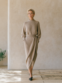 Women's Ribbed Knit Mock Neck Wrap Midi Dress With Waist Belt ZMZ0745I5YZH