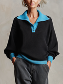Women's Color-Block Collar Ribbed Knit Long Sleeve Sweater ZMZ0792I0YZH